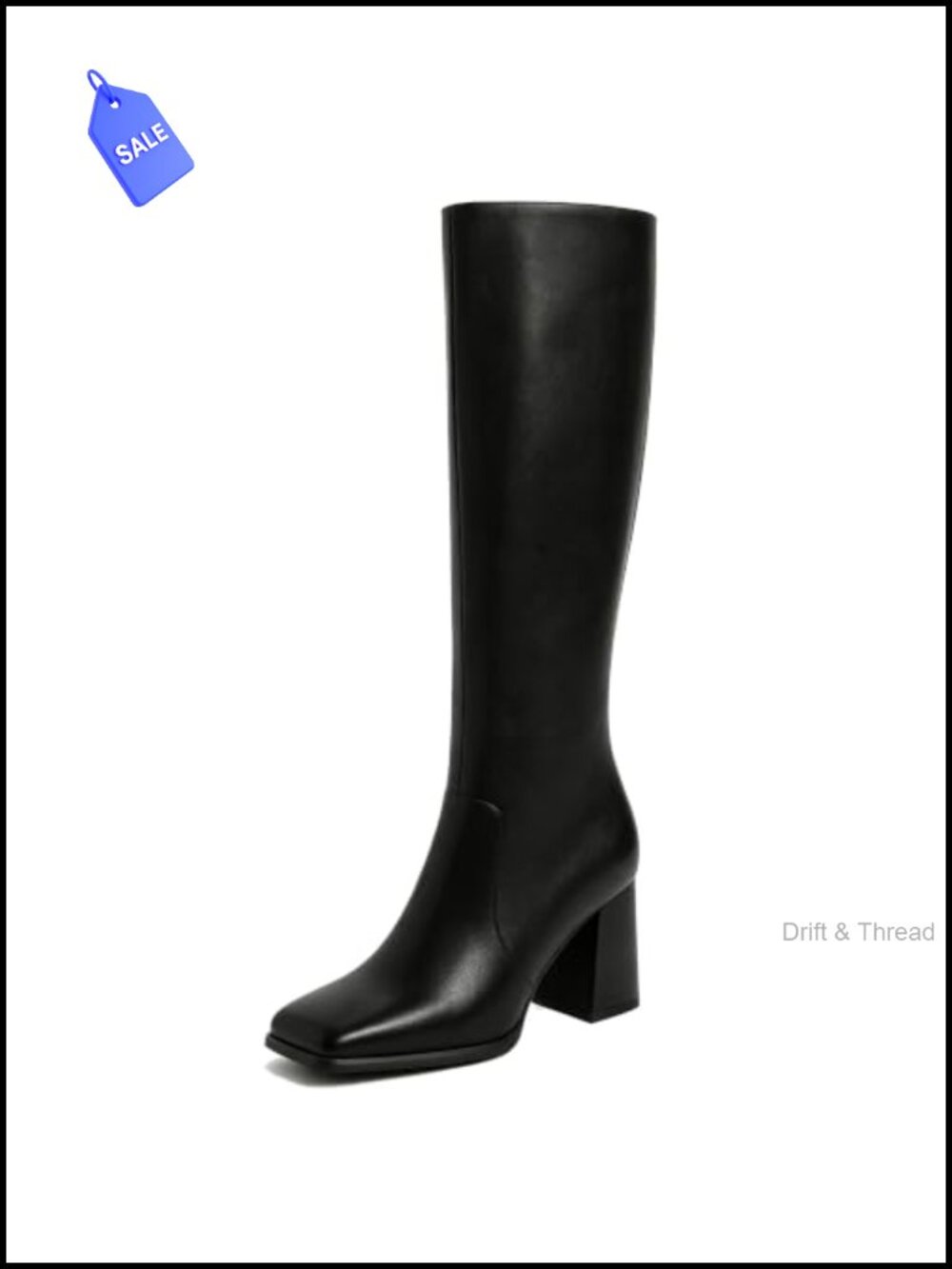 Square Toe Chunky Heel Knee High Boots Faux Leather